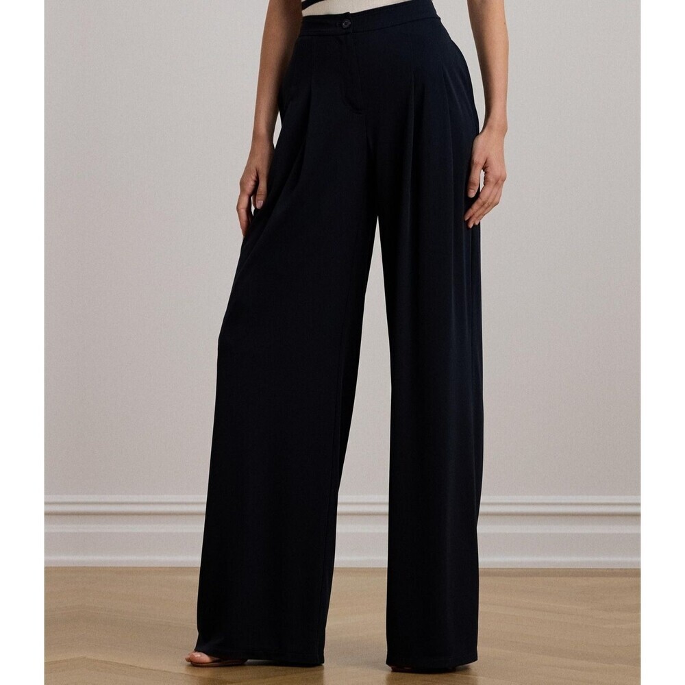 Lauren Ralph Lauren Women's Pleated Stretch Jersey Wide-Leg Pants Black 12